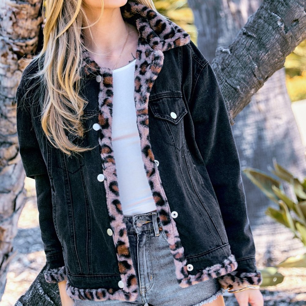 Fur Lined Black Denim Jacket